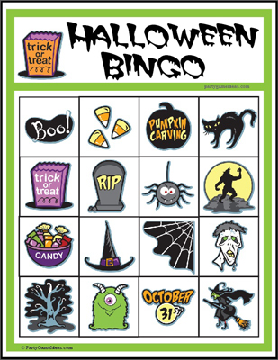 Printable 4x4 Halloween Image Bingo Games for Kids