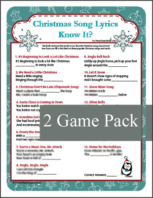 Printable Christmas Song Lyrics - Christmas Carol Game