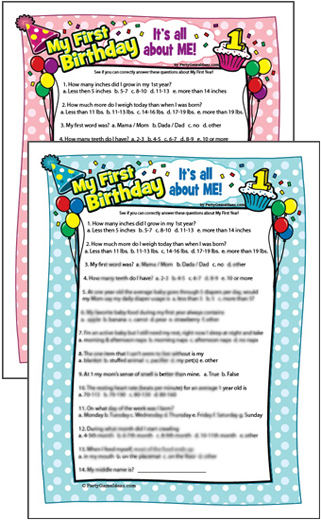 Printable 1st Birthday Quiz for Girls and Boys