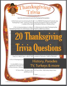 20 Thanksgiving Trivia Game Questions - Printable